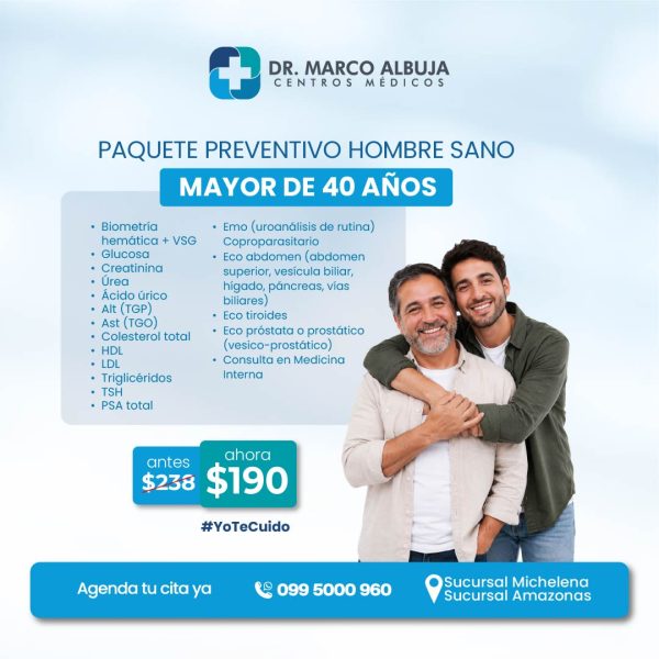 PAQUETE PREVENTIVO HOMBRE SANO MAYOR 40 AÑOS