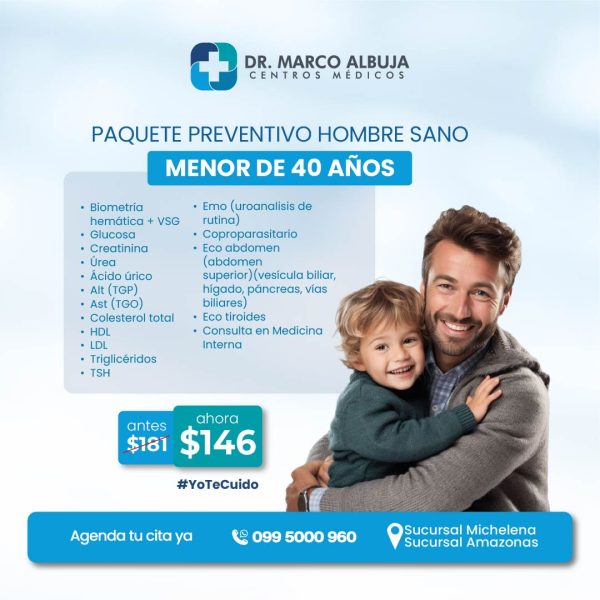 PAQUETE PREVENTIVO HOMBRE SANO MENOR 40 AÑOS
